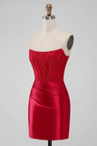 Strapless Bodycon Homecoming Dress Red Short Prom Dress PD505-Pgmdress