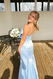 Strapless Bow Mermaid Light Blue Long Bridesmaid Dress BD148-Pgmdress