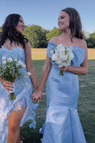 Strapless Bow Mermaid Light Blue Long Bridesmaid Dress BD148-Pgmdress