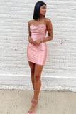 Strapless Satin Sweetheart Short Mini Pink Homecoming Dress PD521