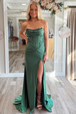 Strapless Scoop Mermaid Pleated Slit Green Long Prom Dress PSK672-Pgmdress