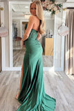 Strapless Scoop Mermaid Pleated Slit Green Long Prom Dress PSK672-Pgmdress