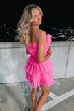 Strapless Tiered Tulle Pink Homecoming Dress Sweet 16 Dress PD556-Pgmdress