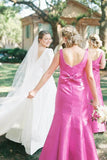 Straps Sleeveless Mermaid Bow Pink Long Bridesmaid Dress BD143-Pgmdress