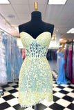 Sweetheart Lace Corset Tight Yellow Homecoming Dress PD565-Pgmdress