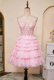 Sweetheart Neck Layered Strapless Pink Homecoming Dress PD514-Pgmdress