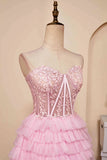 Sweetheart Neck Layered Strapless Pink Homecoming Dress PD514-Pgmdress