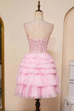 Sweetheart Neck Layered Strapless Pink Homecoming Dress PD514-Pgmdress