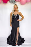 Sweetheart Pleated Mermaid Black Prom Dress with Bow PSK650