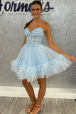 Sweetheart Sheer Corset Ruffle Light Blue Homecoming Dress PD531-Pgmdress