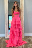 Sweetheart Strapless Chiffon Flower Long Prom Dress with Slit PSK665-Pgmdress