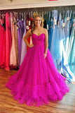 Sweetheart Strapless Ruffle Hot Pink Prom Dress Party Dress PSK703-Pgmdress