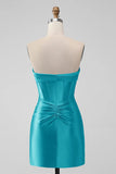 Tight Strapless Keyhole Satin Turquoise Homecoming Dress  PD535-Pgmdress