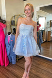 Tulle Short Backless Sky Blue Homecoming Dress with Appliques PD544