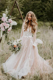 V Neck Long Sleeve Wedding Dress Rustic Wedding Gown WD725