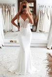 V Neck Mermaid Spaghetti Straps White Wedding Dress  WD736-Pgmdress