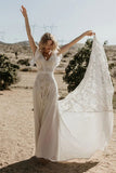 V Neckline Backless Lace Chiffon Bohemian Wedding Dress WD734-Pgmdress