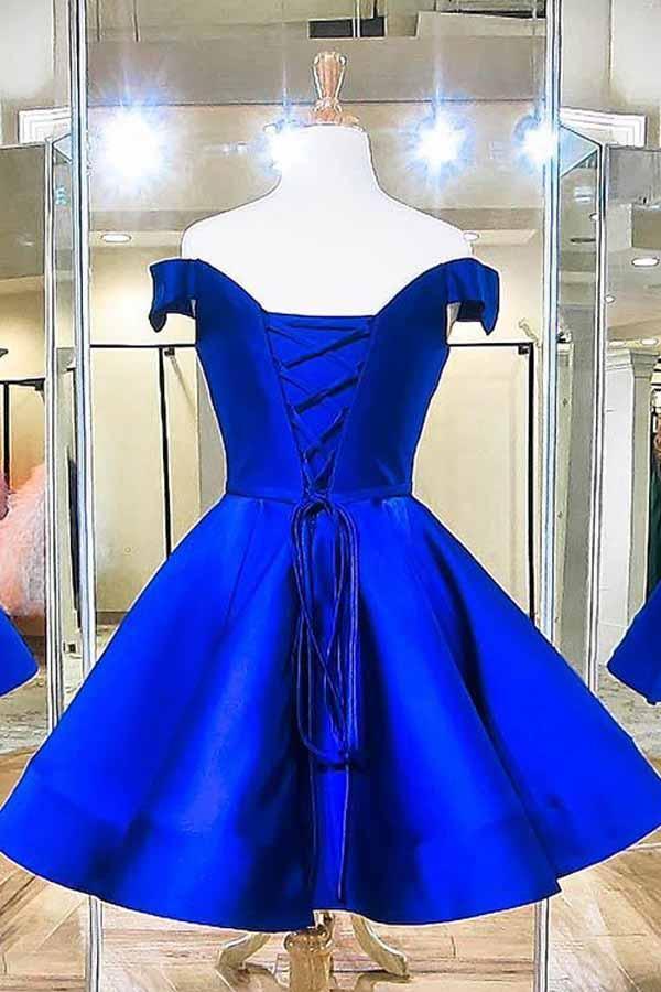 Royal Blue Lace Applique Homecoming Dresses Backless Short Prom Dress PD231