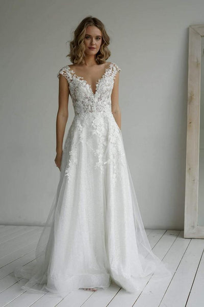 Sophisticated Midi-Length A-line Cappuccino Wedding Dress X27 In stock –  Sparkly Gowns
