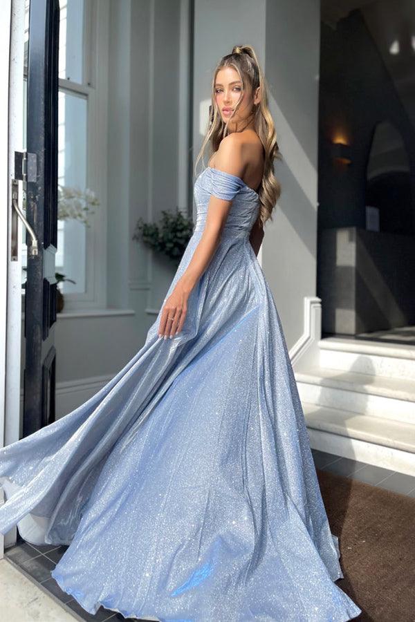 Off The Shoulder Slit Baby Blue Long Prom Dress Red / US 6