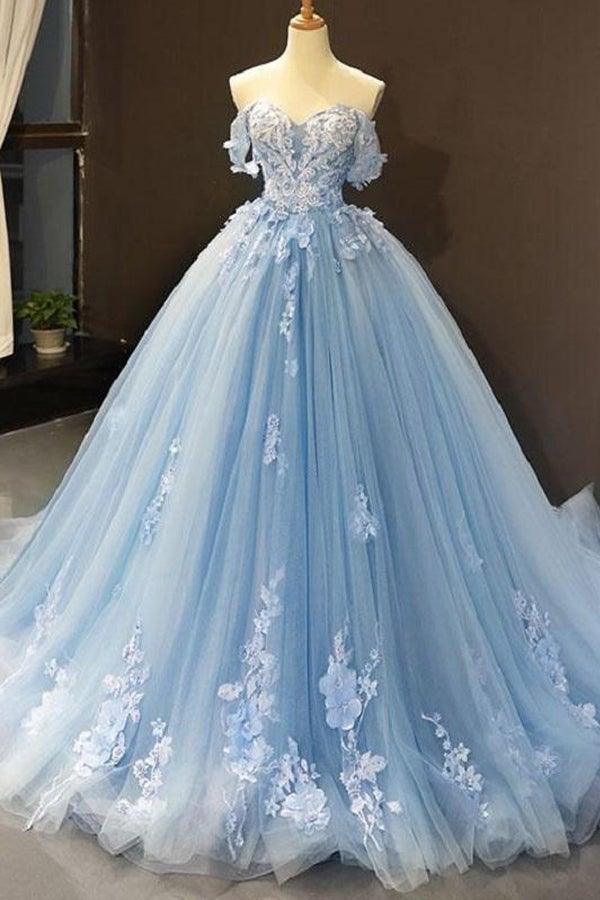 A Line V Neck Backless Light Blue Lace Long Prom Dress, Light Blue Lac –  abcprom