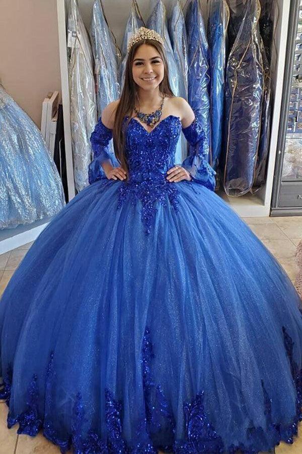 pgmdress A Line Shiny Royal Blue Tulle Sweetheart Formal Prom Dress PSK404 US10 / As Picture