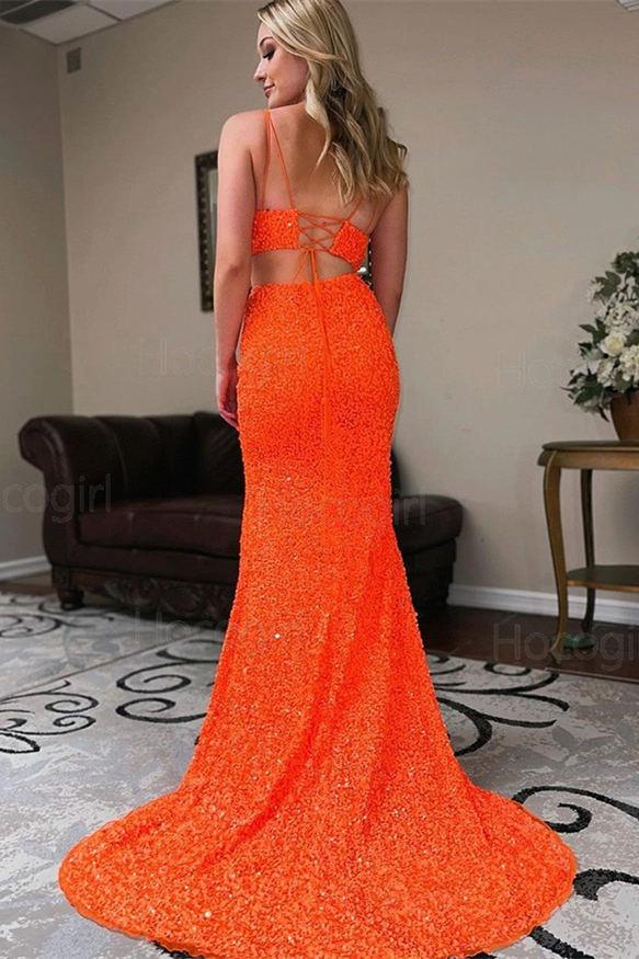 orange evening gowns