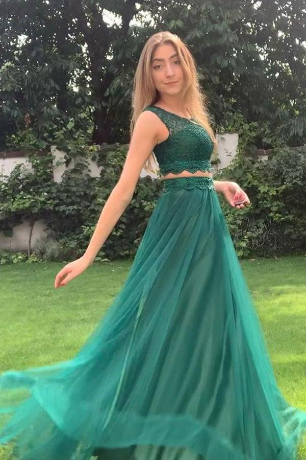 Spaghetti Straps V-Neck Blue Two Piece Mermaid Prom Dress Glitter – Pgmdress
