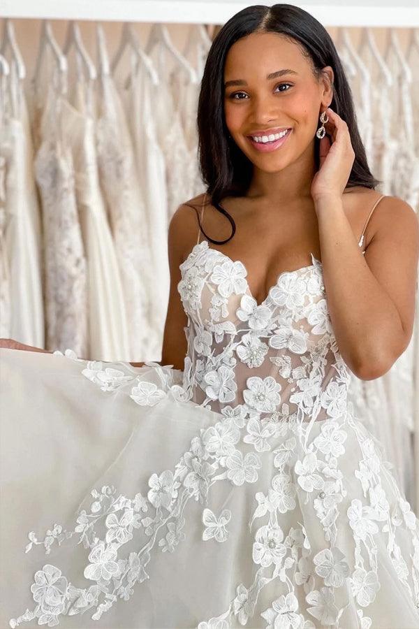Wedding Gowns Sweetheart Neck Boho 3D Lace Wedding Dresses WD602 – Pgmdress