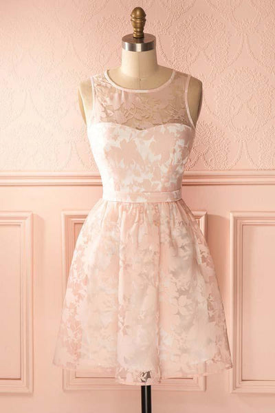 pgmdress Pink Lace Short Tulle Homecoming Dress Party Dress with Cap Sleeves Custom Size / Custom Color