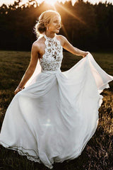 Chiffon A-line Puffy Sleeves Beach Wedding Dress MW644