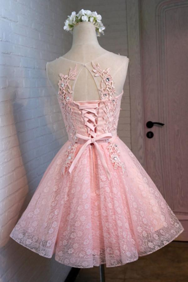 pgmdress Two Piece A-Line Lace Prom Dresses Candy Pink Formal Dress US2 / As Picture