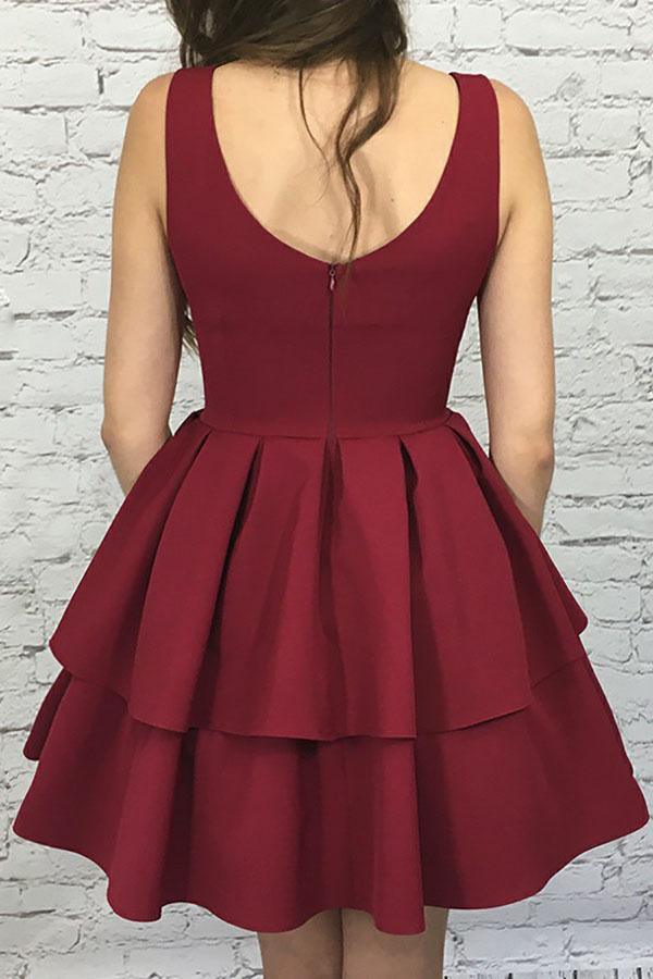 Spaghetti Straps Burgundy Appliqued Homecoming Dresses With Beading PD345