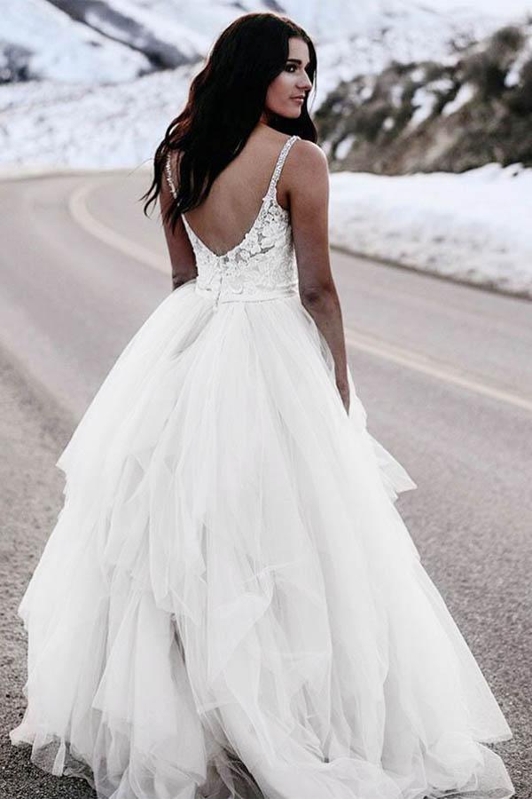 pgmdress Wedding Dresses Scoop Butterfly Appliques Tulle Ivory Bridal Gown Custom Size / Custom Color
