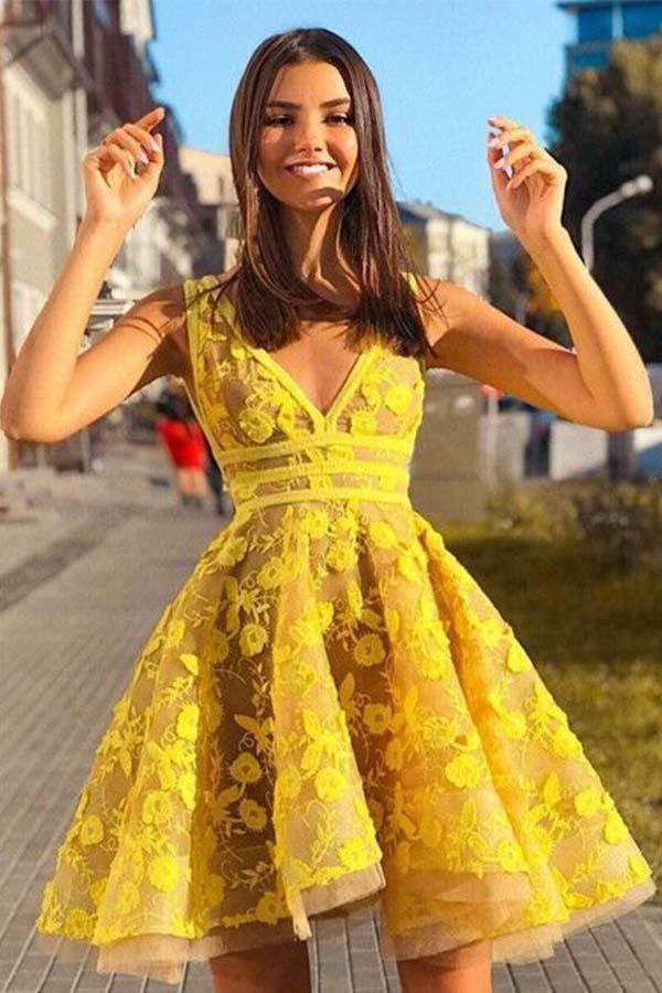 Yellow Satin Short Prom Dress Homecoming Dress Short Prom Dresses
