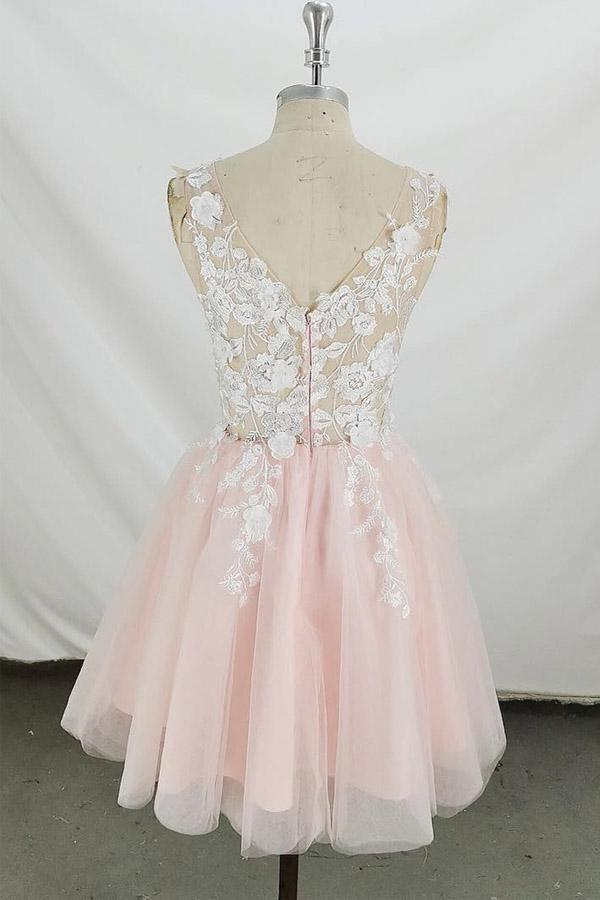 Pink Lace Short White Prom Dresses, Short White Pink Lace Formal Homec –  jbydress
