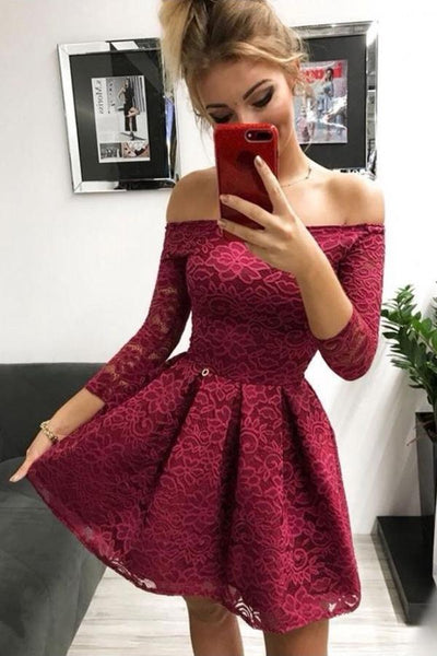 Burgundy lace dress long sleeve hotsell