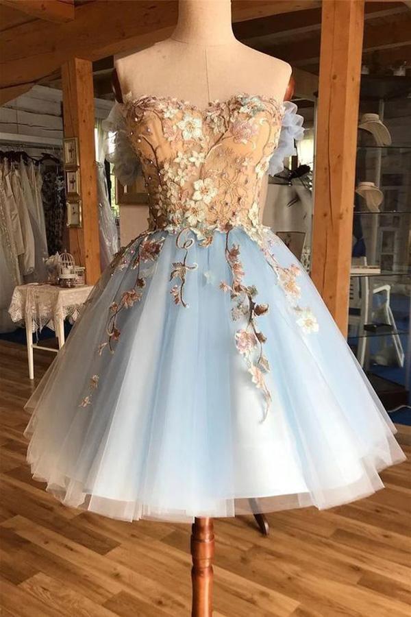 Chic Off The Shoulder Navy Blue Homecoming Dresses Short Prom Dresses –  Pgmdress