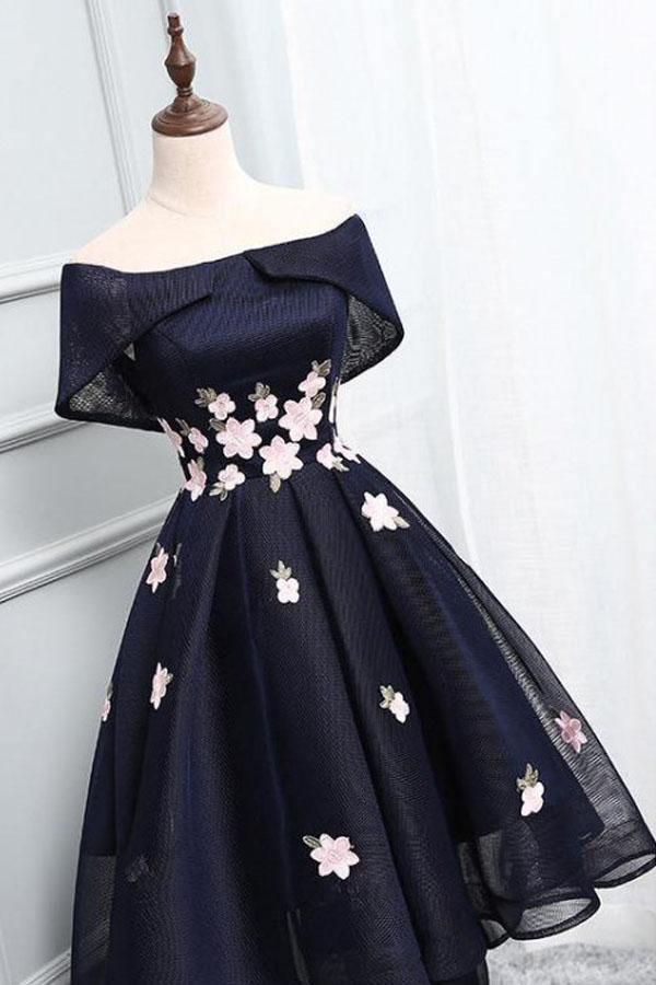Chic Off The Shoulder Navy Blue Homecoming Dresses Short Prom