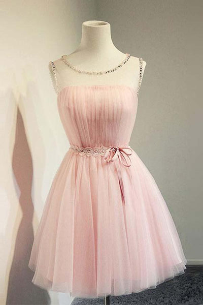 A-Line Simple Pink Tulle Graduation Homecoming Prom Party Dress – FloraShe