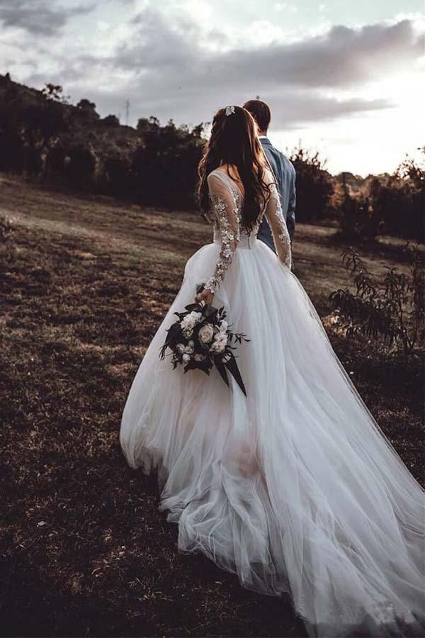 pgmdress Wedding Dresses Scoop Butterfly Appliques Tulle Ivory Bridal Gown Custom Size / Custom Color