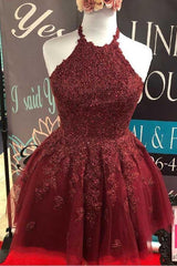 Sparkly Burgundy Homecoming Dresses Backless A-line Mini Party Dress PD383