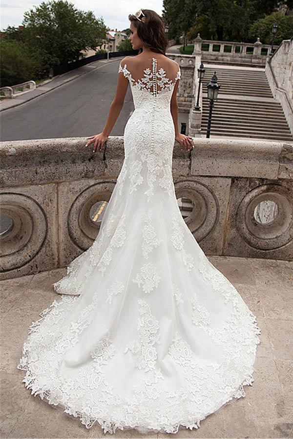 Illusion Neckline Lace Wedding Dress