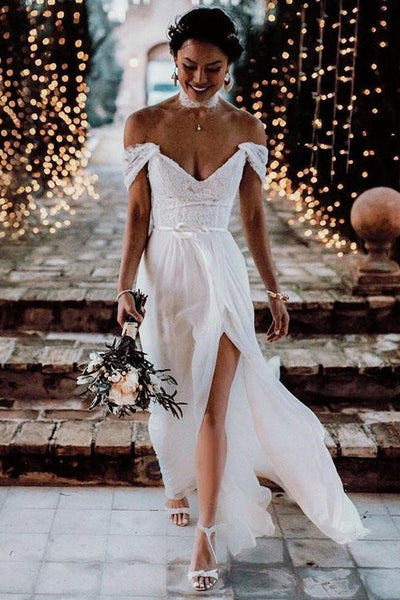 Off the shoulder shop backless wedding dress