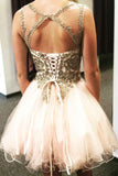 Lace-Up Beaded Cross Back Short Prom Dress Homecoming Dress PD306 - Pgmdress