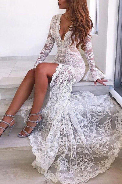 Stunning Mermaid Sleeveless Lace Wedding Dress Zipper Button – Pgmdress