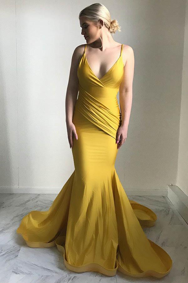 Yellow Lace & Tulle Drop Waist Trumpet Prom Dress - Xdressy