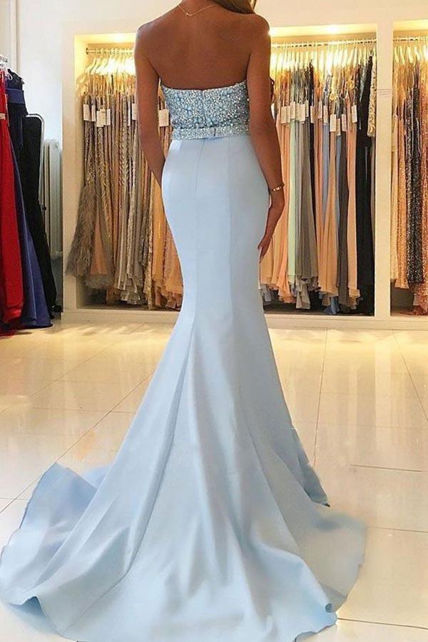 Two Piece Mermaid Blue Prom Dresses Evening Dresses With Beading – Pgmdress