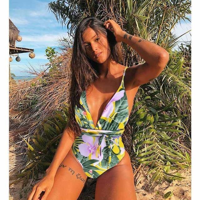 Women One Piece Swimsuit Bodysuit, Ladies Sexy Off Shoulder Floral Leaves  Print Tummy Control Bikini Set price in UAE | Amazon UAE | kanbkam