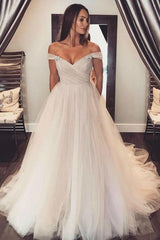 Off The Shoulder Tulle Sweetheart White Wedding Dresses Bridal Gown WD020